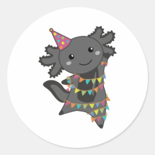 Birthday Axolotl Garland Runder Aufkleber