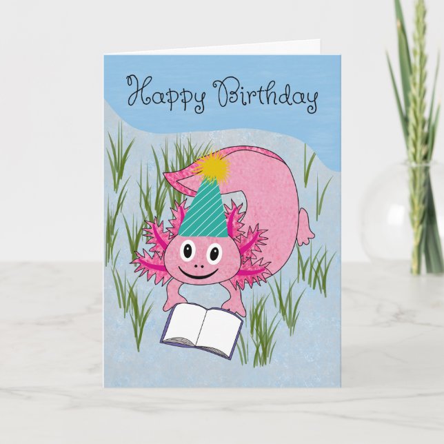 Birthday Axolotl Wearing Party Hat Karte (Vorderseite)