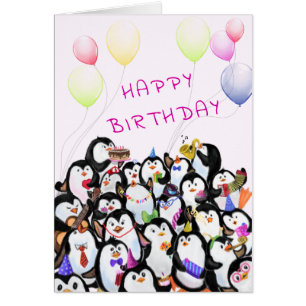 Birthday Baby Card Happy Penguins Party Your Text