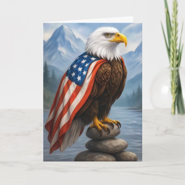 Birthday Bald Eagle Tragen eines amerikanischen Fl Karte (Vorderseite)