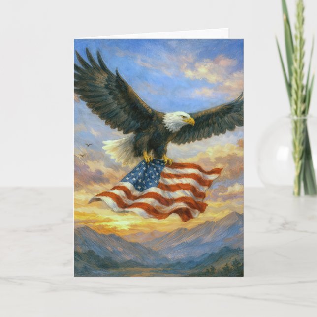 Birthday Bald Eagle With American Flag Karte (Vorderseite)