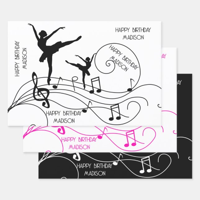 Birthday Ballerina Illustration & Musiknotens Geschenkpapier Set (Set)
