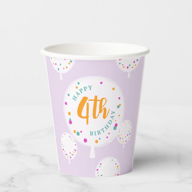 Birthday Ballons anpassbare Papiertassen lilac Pappbecher (Vorderseite)