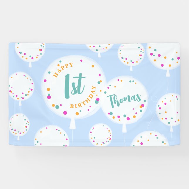 Birthday Ballons anpassbare Vinyl Banner blau (Horizontal)