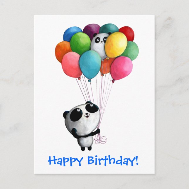 Birthday Ballons Panda Bear Postkarte (Vorderseite)