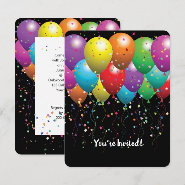 Birthday Ballons und Konfetti-Party Einladung (Vorne/Hinten)