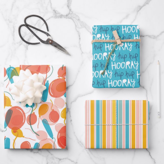 Birthday Balloon Angesagt Angesagt Hooray Geschenkpapier Set (Vorderseite)
