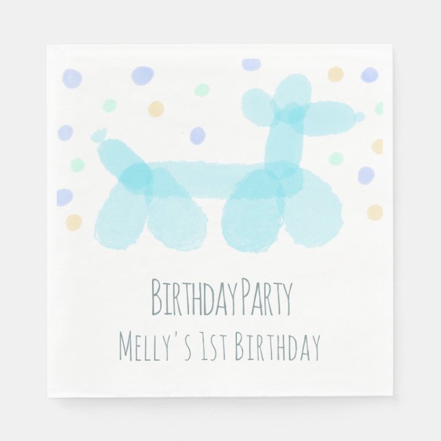 Birthday Balloon Animals Blue Pastel Serviette (Vorderseite)
