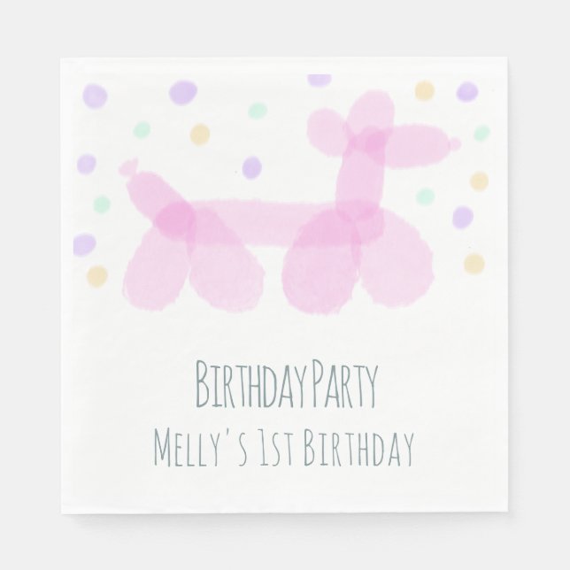 Birthday Balloon Animals Pink Pastel Napkins Serviette (Vorderseite)