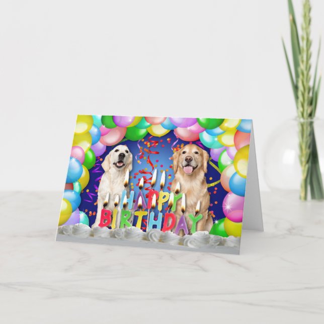 Birthday Balloon Drop - Golden Retrievers Karte (Vorderseite)