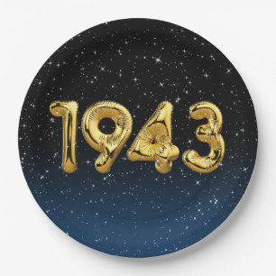Birthday Balloons 1943 in Stars Paper Plate Pappteller