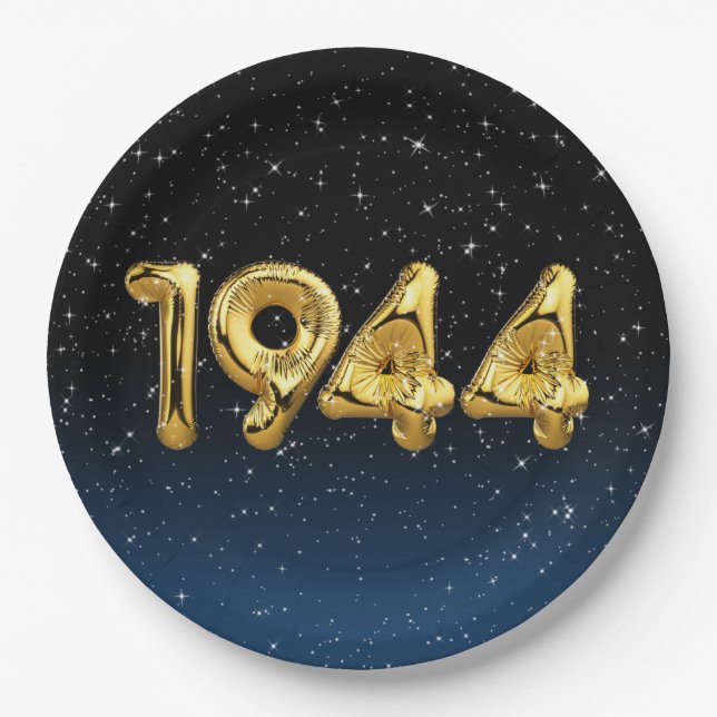 Birthday Balloons 1944 in Stars Paper Plate Pappteller (Vorderseite)