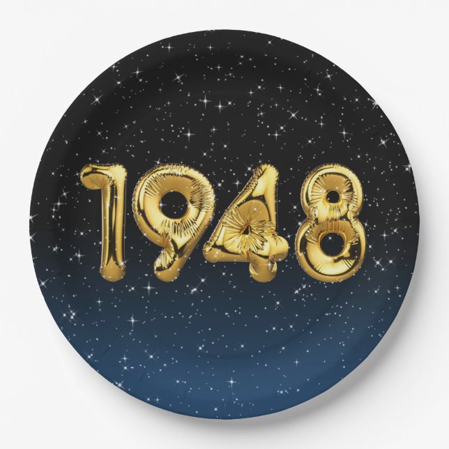 Birthday Balloons 1948 in Stars Pappteller (Vorderseite)