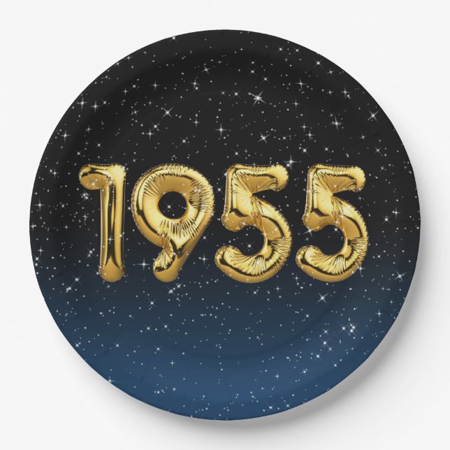 Birthday Balloons 1955 in Stars Pappteller (Vorderseite)