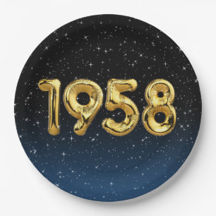 Birthday Balloons 1958 in Stars Paper Plate Pappteller
