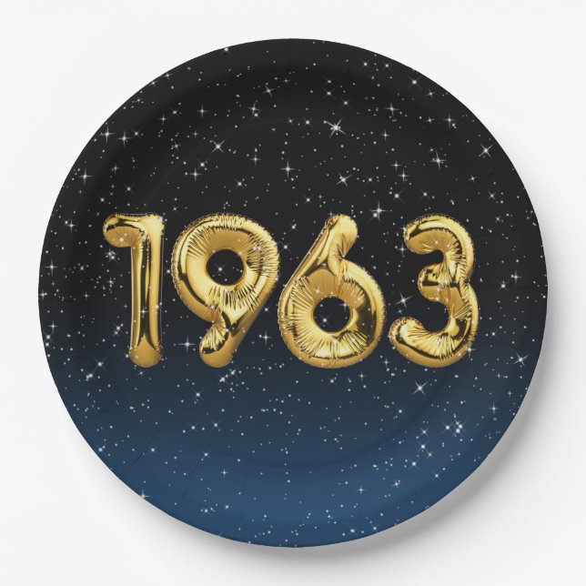 Birthday Balloons 1963 in Stars Paper Plate Pappteller (Vorderseite)