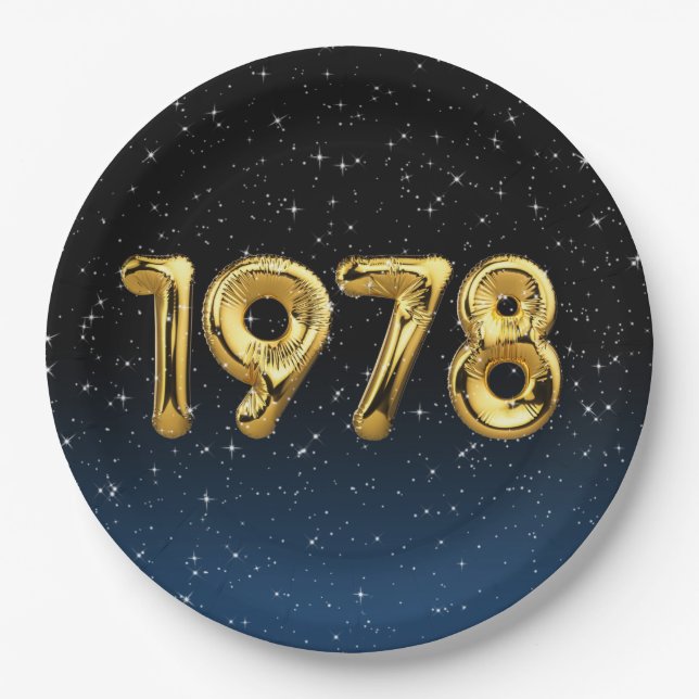 Birthday Balloons 1978 in Stars Paper Plate Pappteller (Vorderseite)