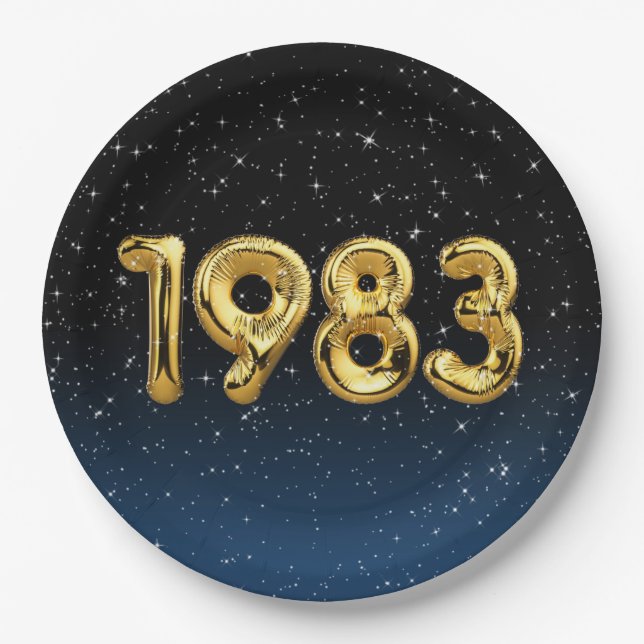 Birthday Balloons 1983 in Stars Paper Plate Pappteller (Vorderseite)