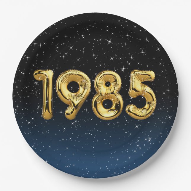 Birthday Balloons 1985 in Stars Pappteller (Vorderseite)