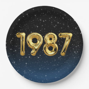 Birthday Balloons 1987 in Stars Paper Plate Pappteller