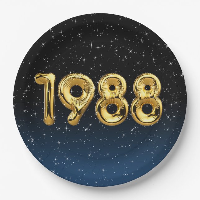 Birthday Balloons 1988 in Stars Pappteller (Vorderseite)