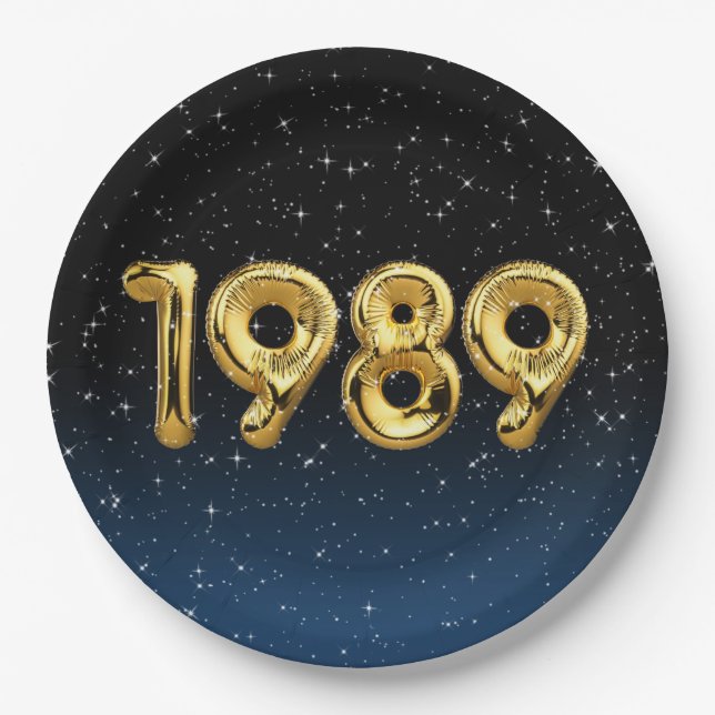 Birthday Balloons 1989 in Stars Pappteller (Vorderseite)