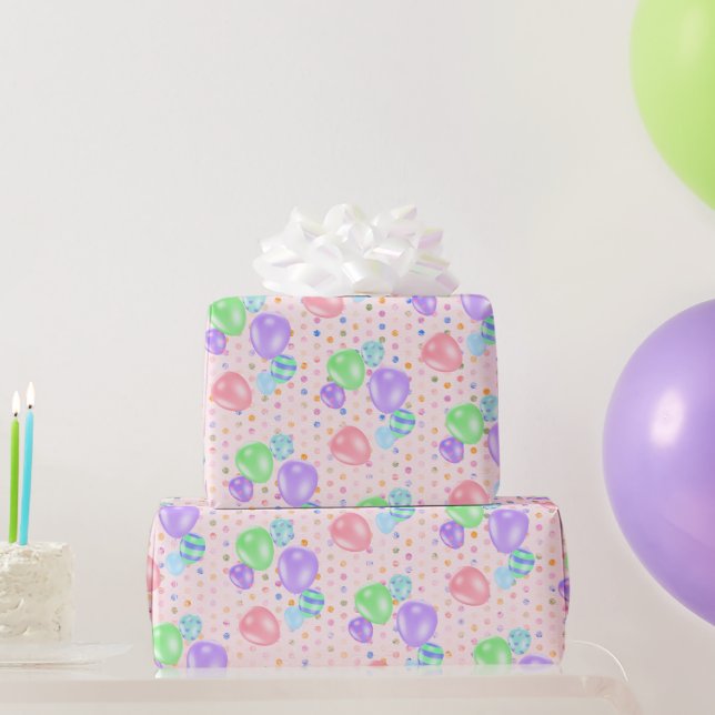 Birthday Balloons auf Polka Dots Geschenkpapier (Partygeschenke)