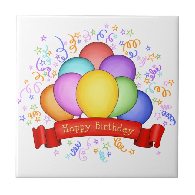 Birthday Balloons & Banner Tiles & Trivets Fliese (Vorderseite)