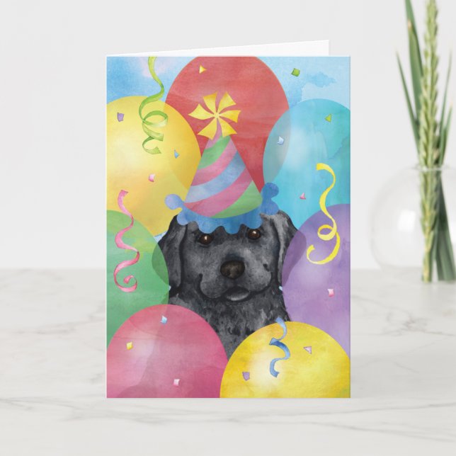 Birthday Balloons Black Lab Karte (Vorderseite)