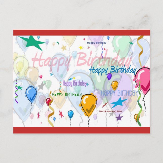 Birthday Balloons | Blue Beach Song™ Postkarte (Vorderseite)