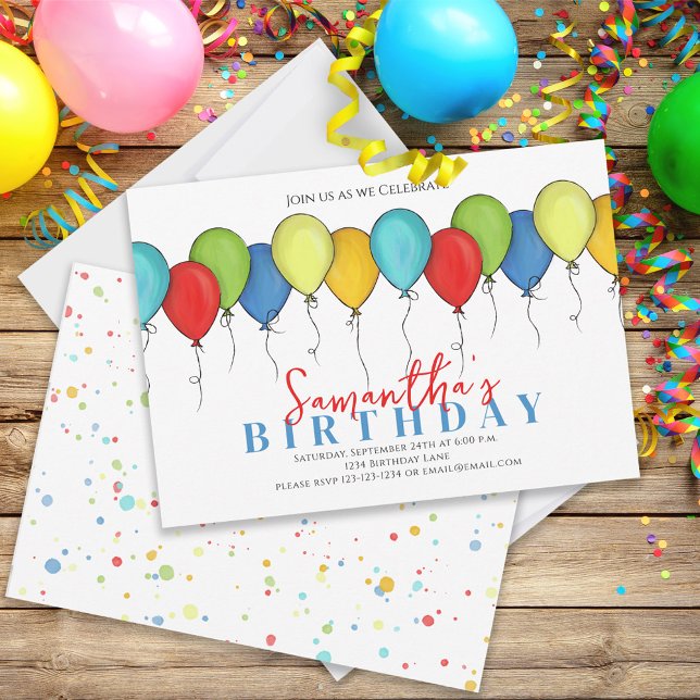 Birthday Balloons Confetti Modernes Party Niedlich Einladung (Von Creator hochgeladen)