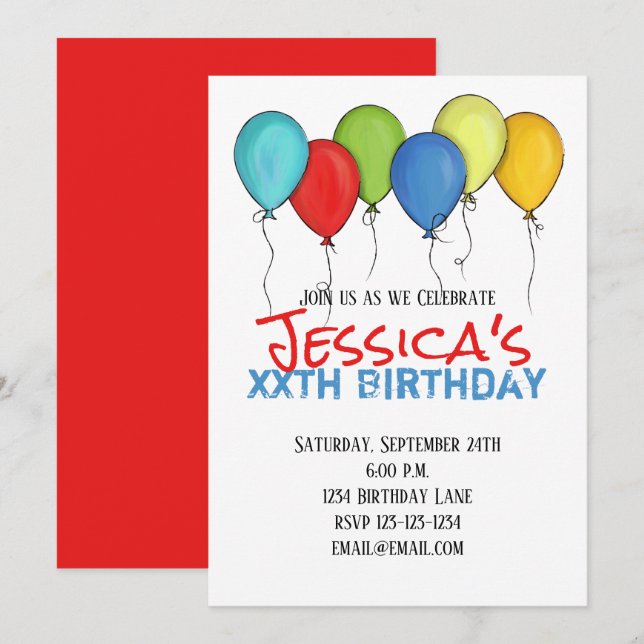 Birthday Balloons Confetti Party Modern Einladung (Vorne/Hinten)