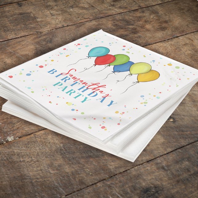 Birthday Balloons Confetti Whimsical Kalligraphie Serviette (Von Creator hochgeladen)