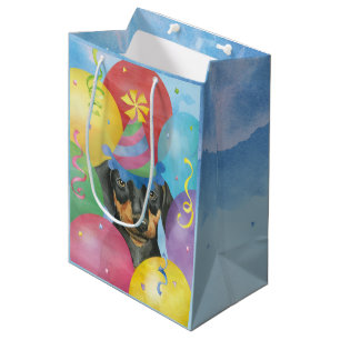 Birthday Balloons Doberman Medium Geschenktasche Mittlere Geschenktüte