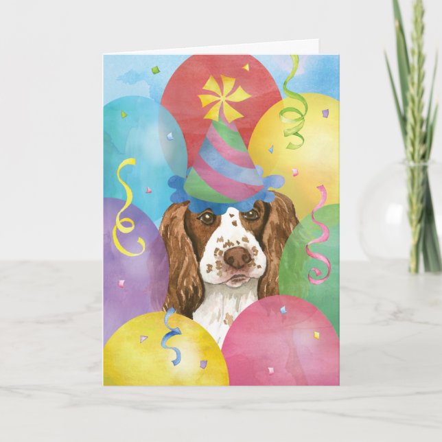 Birthday Balloons English Springer Spaniel Karte (Vorderseite)