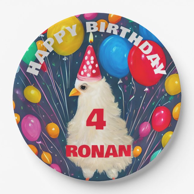 Birthday Balloons Funny Chicken Poster Pappteller (Vorderseite)
