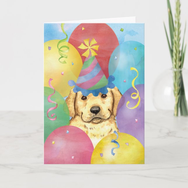 Birthday Balloons Gelbe Labrador Karte (Vorderseite)