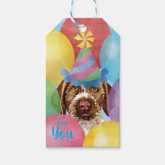 Birthday Balloons German Drahthaar Pointer Geschenkanhänger (Vorderseite)