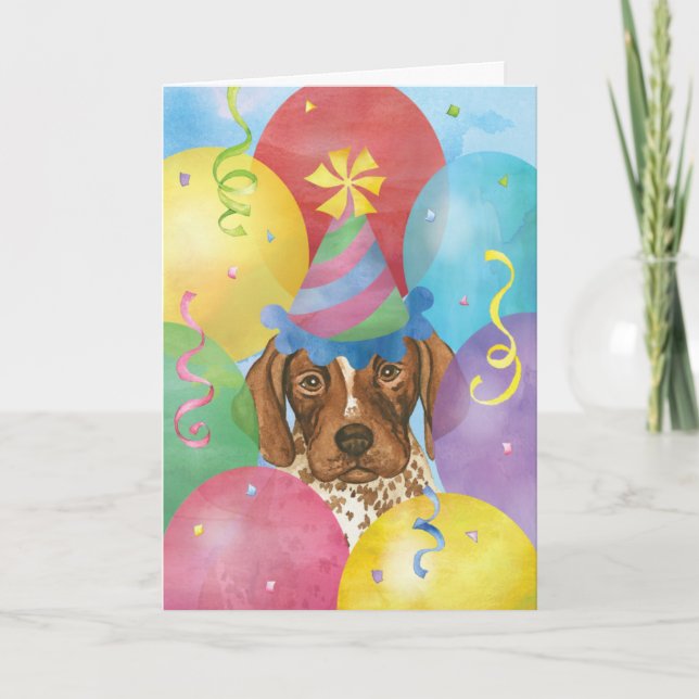 Birthday Balloons German Kurzhaarige Pointer Karte (Vorderseite)