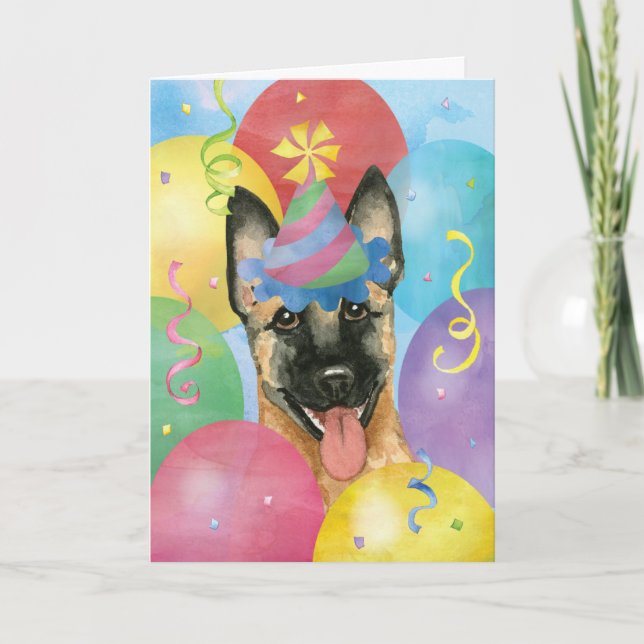 Birthday Balloons Malinois Karte (Vorderseite)