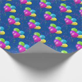 Birthday Balloons mit Konfetti auf blau Geschenkpapier