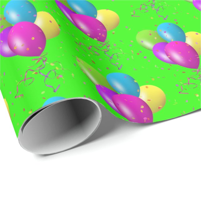 Birthday Balloons mit Konfetti auf grün Geschenkpapier (Rolleneckpunkt)