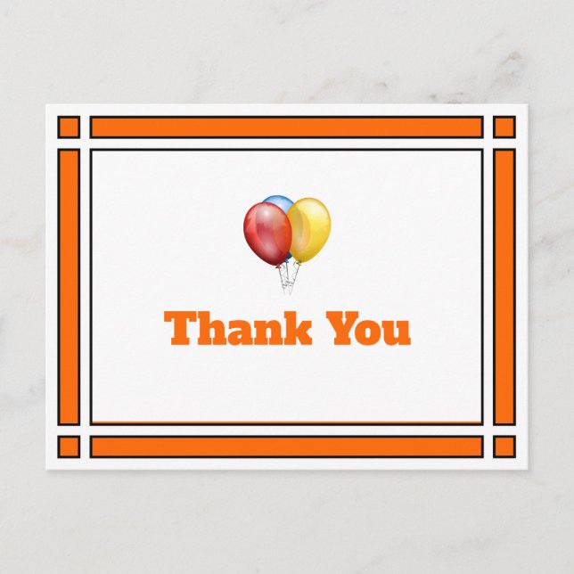 Birthday Balloons Orange Vielen Dank Postcard Postkarte (Vorderseite)