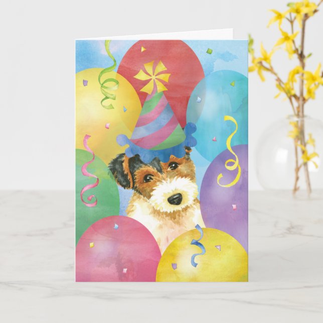 Birthday Balloons Wire Fox Terrier Karte (Gelbe Blume)