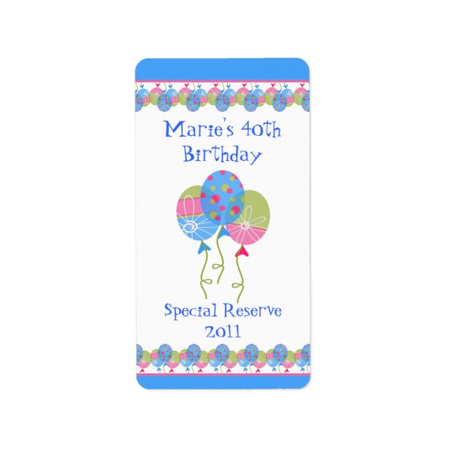 Birthday Balloons Zuhause Made Wine Labels Adressaufkleber (Vorne)