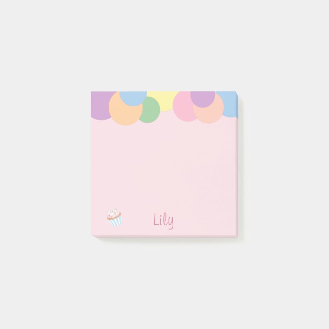 Birthday Balls mit Namen und Cupcake Post-it Klebezettel (Vorderseite)