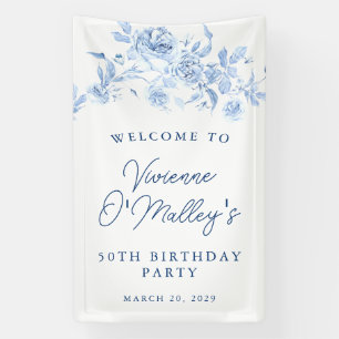 Birthday Banner 50. Geburtstagsparty Blue Floral