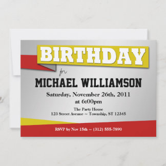 Birthday Banner Gelb & Rot Party Einladungen