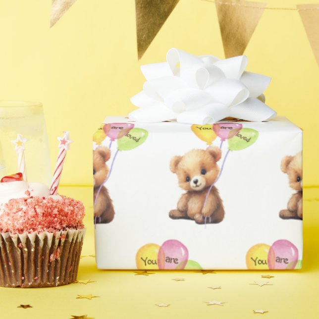 Birthday Bär mit Party Balloons Geschenkpapier (Geburtstagsparty)