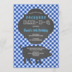 Birthday BARBEQUE Chalk Blue Gingham Einladung